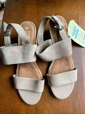 TOMS Women's Taupe Suede Open-Toe Slingback Sandals